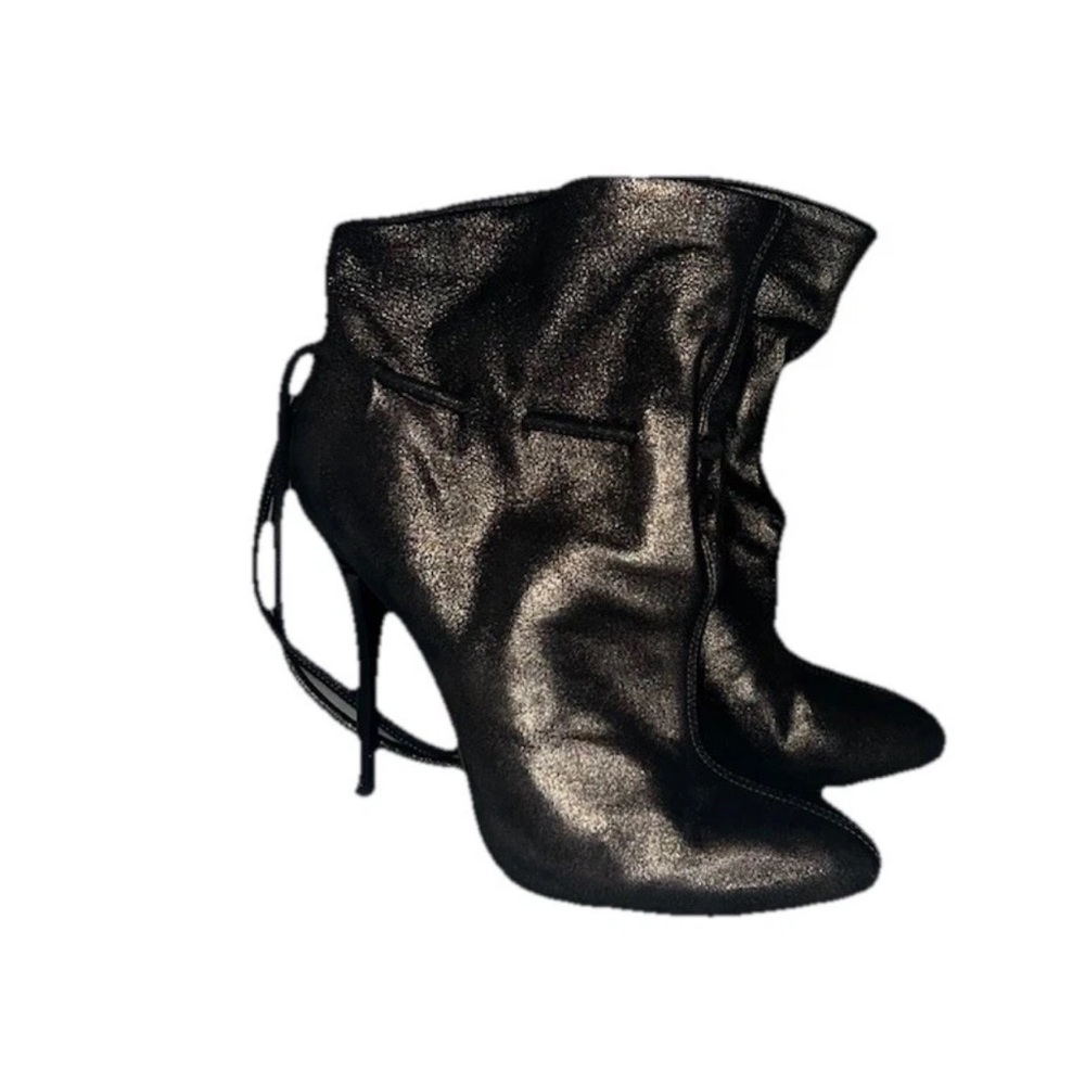 Giuseppe Zanotti Metallic Gold Black Ankle Boots Eur Size 39 Drawstring Detail